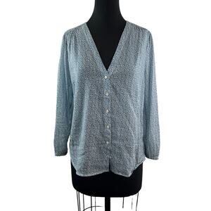 Trovata Birds Of Paradis White Blue Top Cotton Polka Dot Button Front Medium M